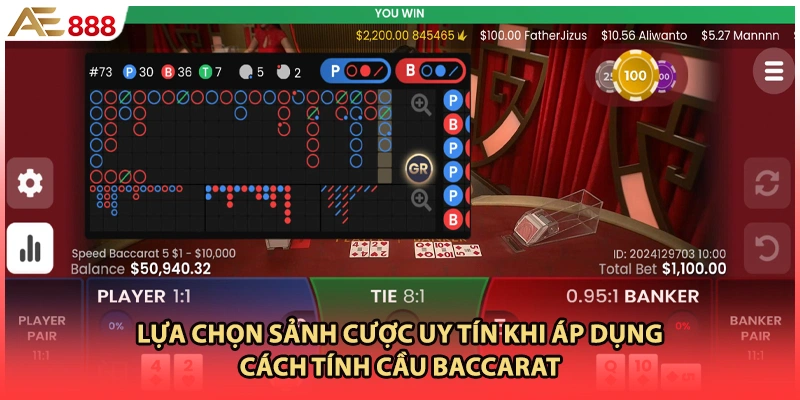 Lựa chọn sảnh cược uy tín khi áp dụng cách tính cầu baccarat